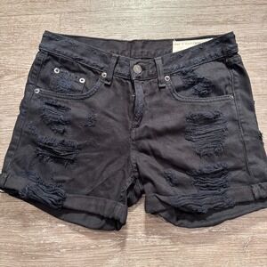 Rag Bone Jeans Shorts Womens 24 Black Denim Rebel Thrashed USA Low Waist Jean